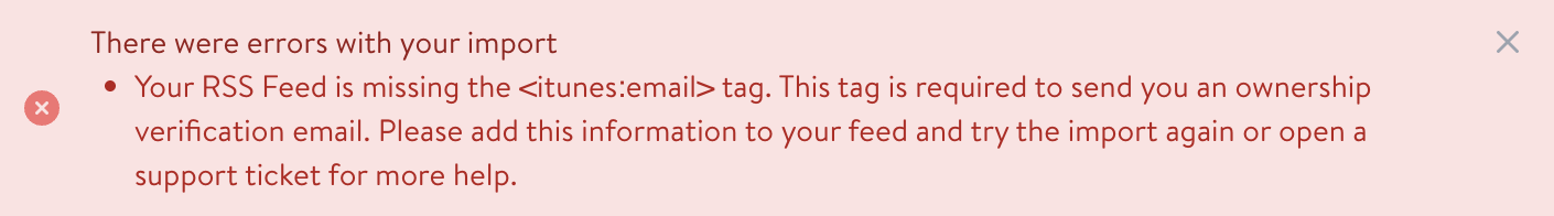 Feed missing email error