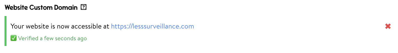 Custom Website Domain Validated