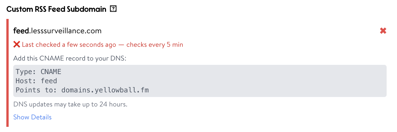 Custom RSS Feed Subdomain CNAME