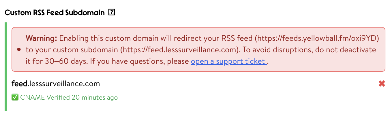 RSS Feed Subdomain Enable Redirect